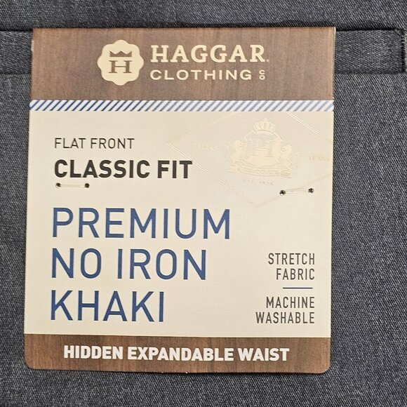 NWT Haggar Premium No Iron Khaki Pants Mens 36x32 Charcoal Heather Classic Fit - Picture 5 of 12